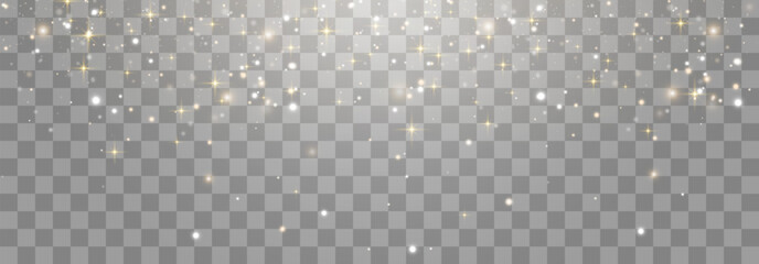 Magical light dust with a soft glow. Floating particles of light. A Christmas light effect with sparkling fairy dust shining on a transparent background. Vector illustration in PNG format