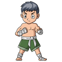 cute little boy practicing Muaythai