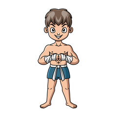 cute little boy practicing Muaythai