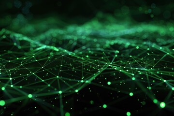Obraz premium Technology particles mesh background with a green and black color scheme, highlighting the interconnected network