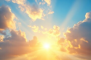 Obraz premium A breathtaking sunset with vibrant golden clouds and a radiant sun.