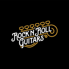 line rock and roll guitar head typography logo