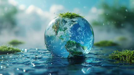 A globe made of water the earth is visible inside, symbolizing international water day 