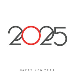 Modern 2025 New Year design with overlapping numbers and text. Vector