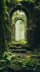 Fototapeta premium Enchanting moss-covered archway in lush forest