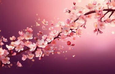 Pink blossoms on a branch with a blurred background.