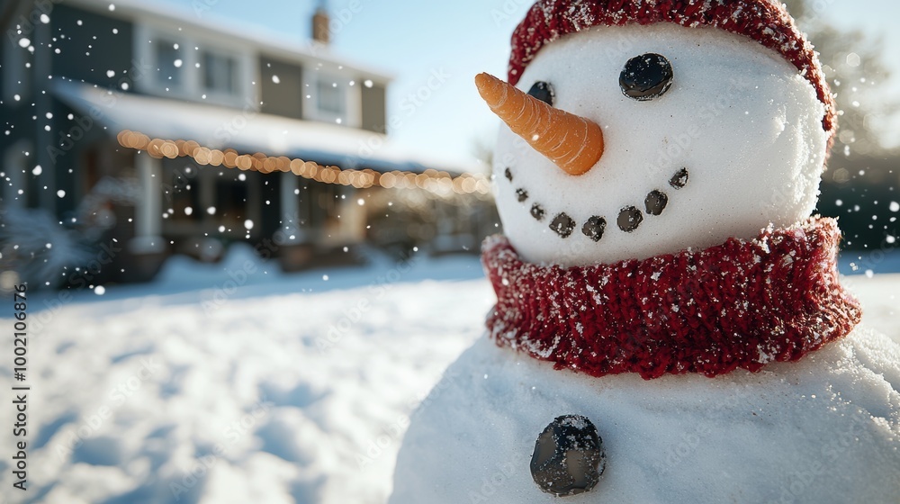 Sticker Festive snowman in winter wonderland