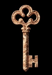 Antique ornate key on black background