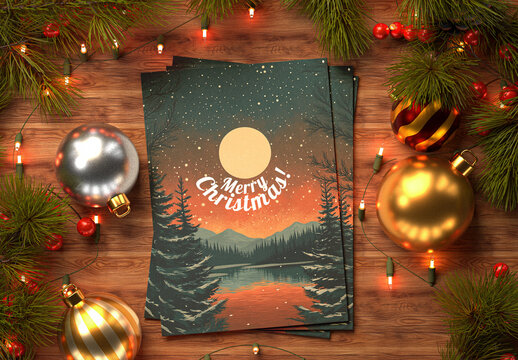 Stacked Christmas Cards Mockup
