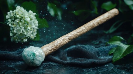 Obraz premium Magical forest scene with glowing crystals and flowers
