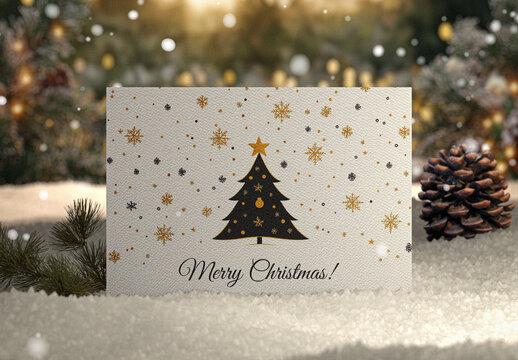 Christmas Greeting Card With Snowflakes Mockup