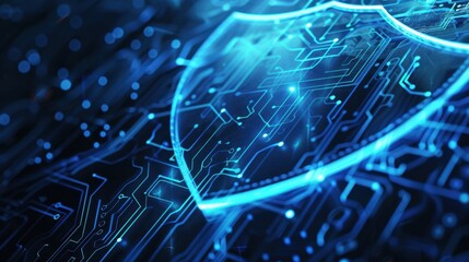 Fototapeta premium Digital Shield on Circuit Background Concept Art
