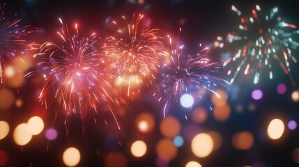 Fototapeta premium Colorful Fireworks Against Dark Background
