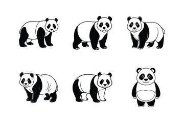 Obraz premium Panda icon silhouette vector set. Set of panda white background