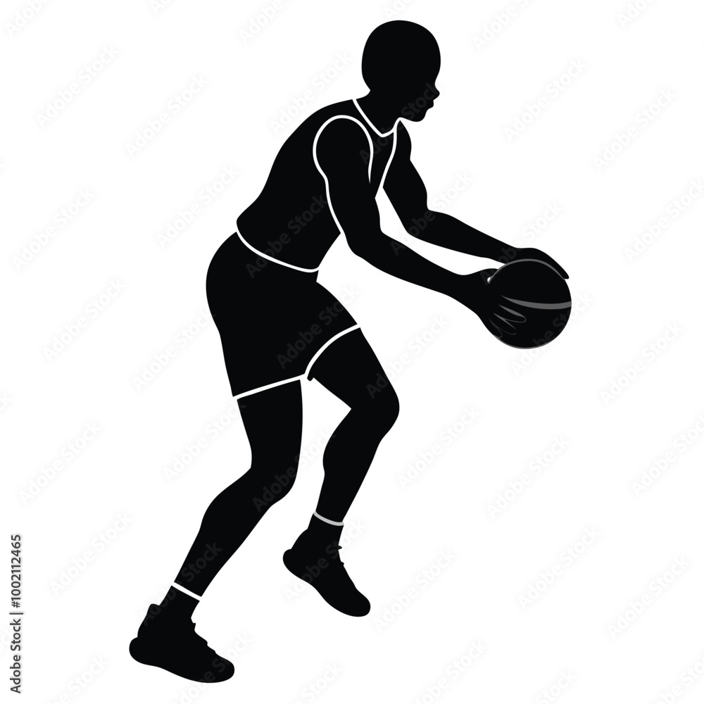 Sticker Basketball Player Cartoon Silhouette Concept.