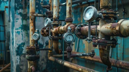 Industrial Pipes and Gauges in Urban Setting