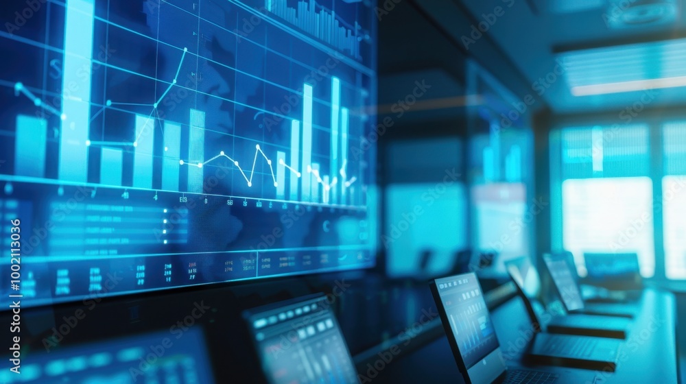 Aufkleber modern office with dynamic data visualization screens