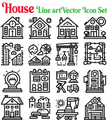 house related vector liner icon set