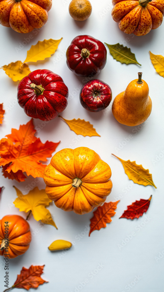 Sticker Autumnal Still Life with Pumpkins and Leaves