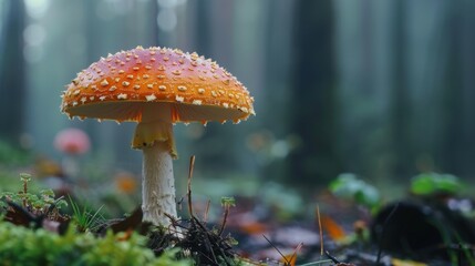 Fototapeta premium Vibrant Mushroom in Lush Forest Environment
