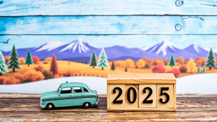 2025 New Year's Eve Countdown With Vintage Car and Autumnal Background