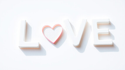 Love spelled out with white letters and a pink heart