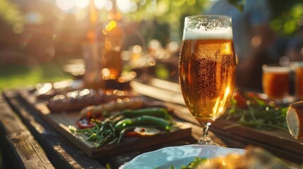 Refreshing Beverage with Summer Barbecue Spread