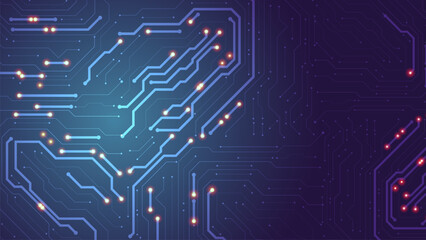 Circuit board background blue. Abstract digital pattern. Chip in futuristic technology design. Vector editable