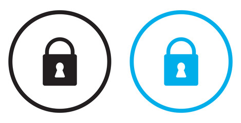 Locked padlock with keyhole flat color icons in circle shape outlines.