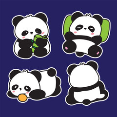 cute baby panda doing activities funny cartoon sticker set vector on pastel background for kids adorable animal fat black and white vector high quality for prints