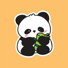 cute baby panda eating bamboo funny cartoon sticker vector on pastel background for kids adorable animal fat black and white vector high quality for prints