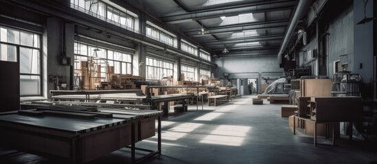 Interior of Factory, Factory Floor, Workshop, Factory Shop. Old Industrial Enterprise. Industrial Building Inside	