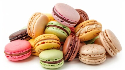 Colorful Assortment of French Macarons on White Background