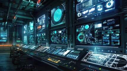 Futuristic Control Room with Advanced Technology Displays