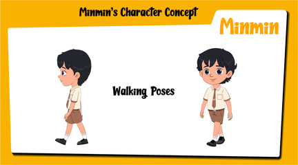 Cartoon boy walk cycle illustration. Cartoon character walking school boy vector. © characterbazaar