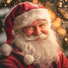 Authentic santa claus with real beard smiling outdoors at night © Tetiana