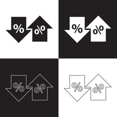 Percentage growth and decline icons. Percent arrow up and down flat style symbols. Vector illustration isolated on white and black  background. EPS 10