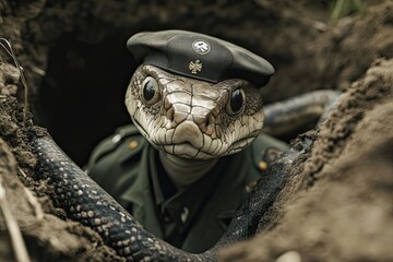 Fototapeta premium Snake Soldier in a Trench