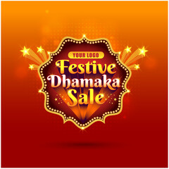 Sale Label Logo Unit. Festival Dhamaka Offers Advertisement Template Social Media Post Vector
