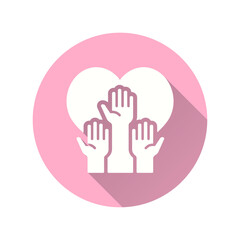 Volunteering flat icon. Simple illustration with long shadow for graphic and web design.