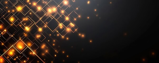 Obraz premium Black abstract background with glowing lights in geometric patterns, blending sharp lines and soft glows for a bold holiday design