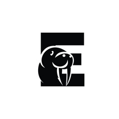 Letter E Walrus logo icon vector