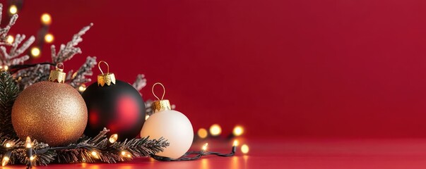 Modern Christmas background in red and black with sleek golden decorations, glowing lights, and elegant seasonal designs