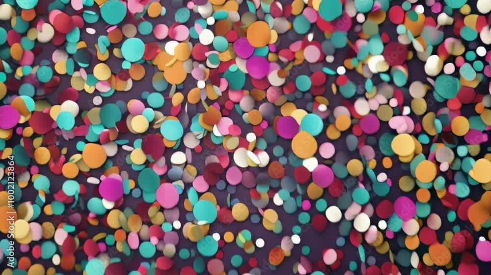 Poster Round confetti in various colors is falling down against a dark background, creating a festive atmosphere for any celebratory occasion