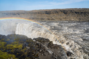 A Rainbow at Iceland's Hafragilsfoss Waterfall in Vatnajokull National Park