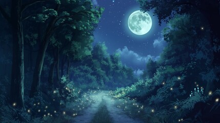 nice anime theme of the road in moonlight