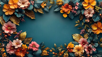 Vibrant floral frame ideal for Diwali celebrations, featuring gold motifs and colorful flowers, perfect for greeting cards, banners, and festive decorations.