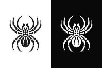Spider Silhouette Vector Black And White Icon.