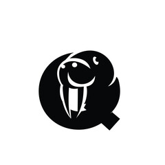 Letter Q Walrus logo icon vector
