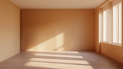 Mock up frame in a spacious, empty room with soft beige walls, no furniture